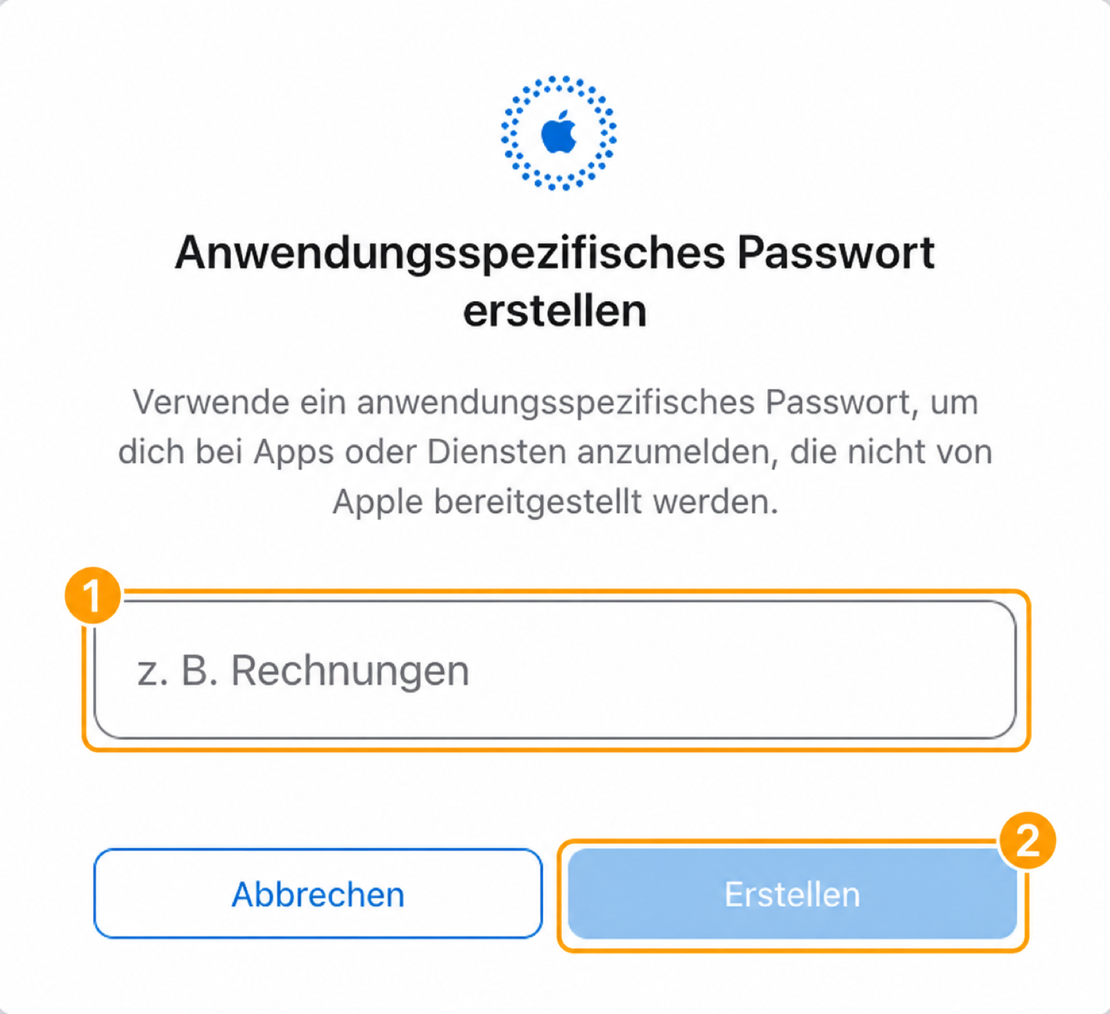 Fenster zum Erstellen eines App-Passworts