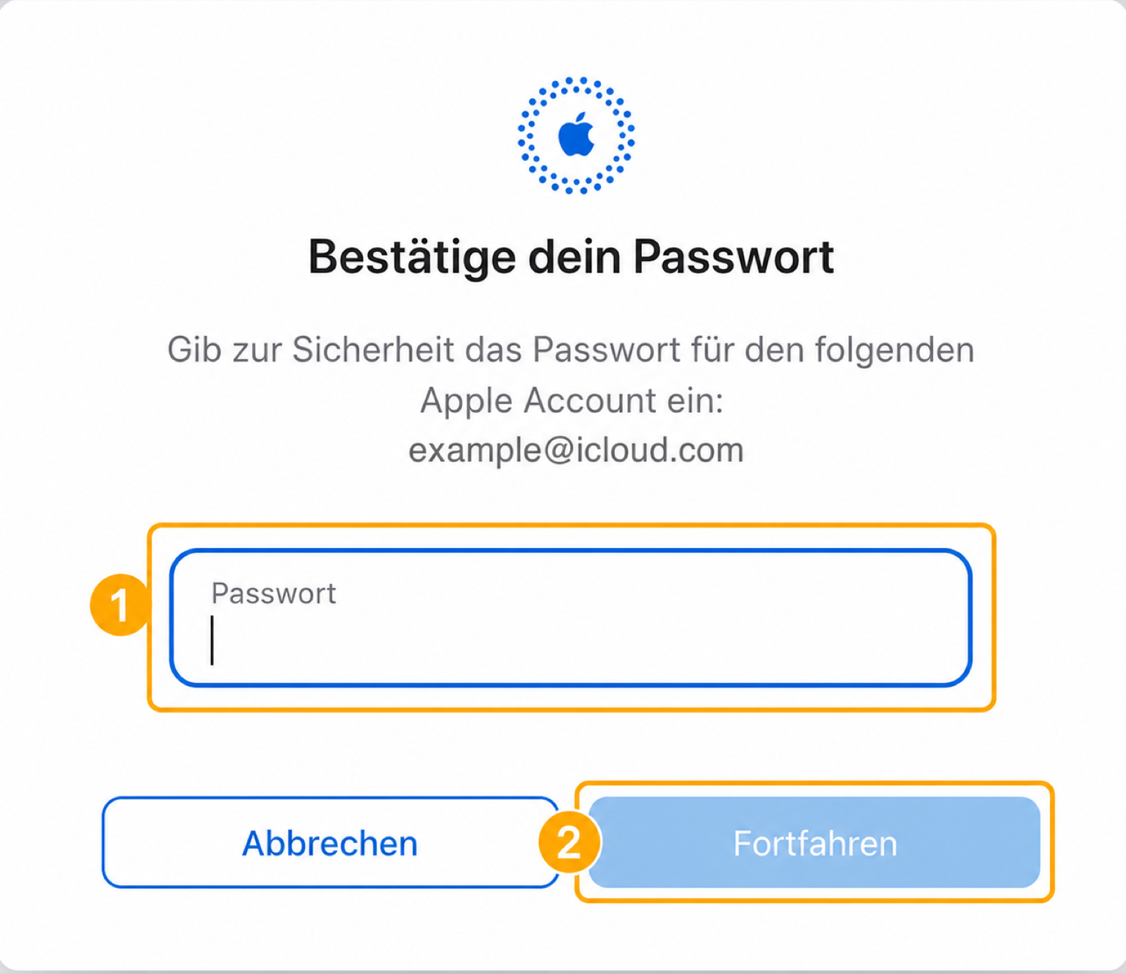 Anonymisierte Passwortbestätigung mit markierten Feldern